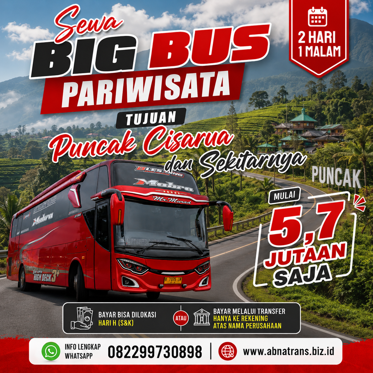 Harga Sewa Bigbus Menginap Puncak Bogor