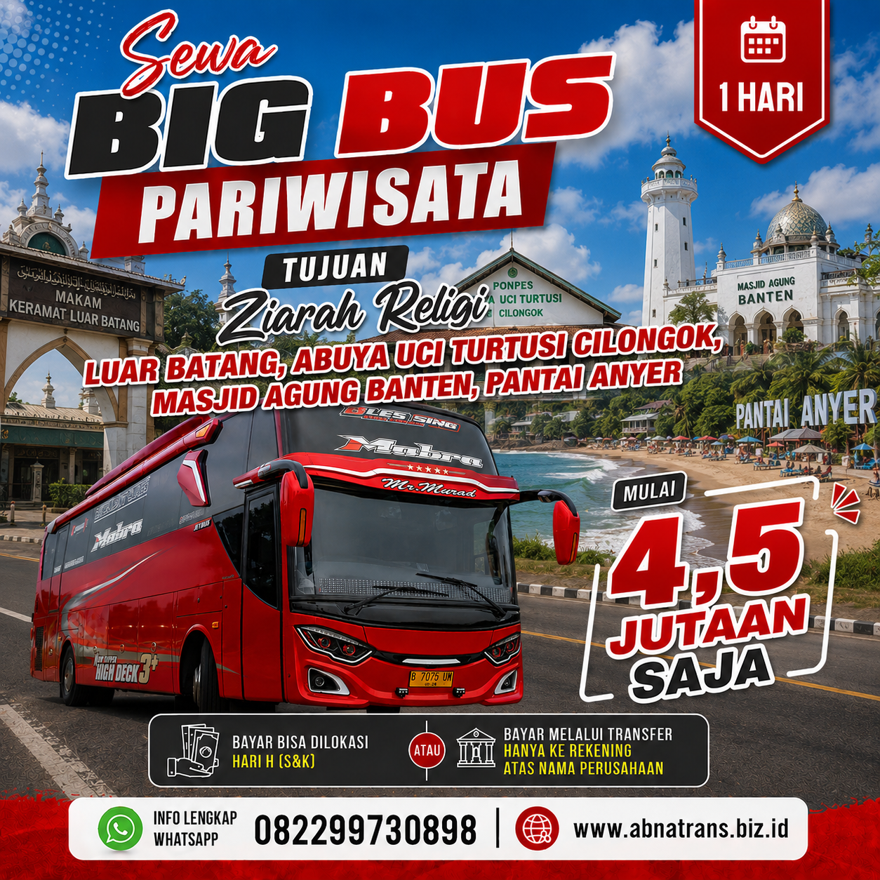 Harga Sewa Bus Ziarah Banten dan Pantai Anyer